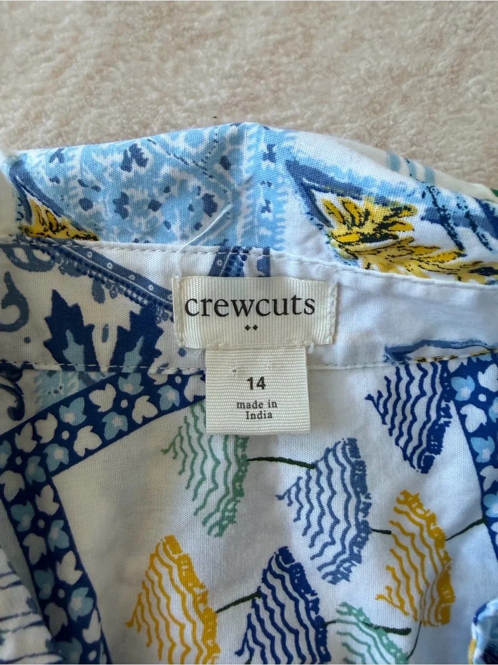 J. Crew Crewcuts Girls’ Tie-Waist Shirt-Dress White Brilliant Ocean